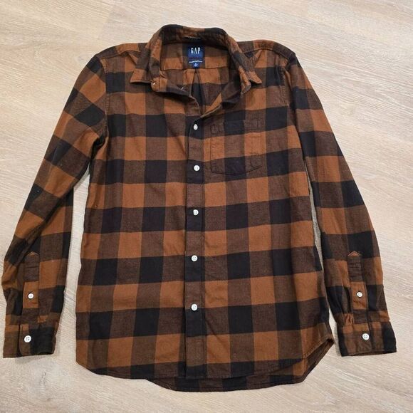 Gap Shirt Men's Small Brown Flannel Standard Fit 100% Organic Cotton Button-Up - Picture 8 of 8